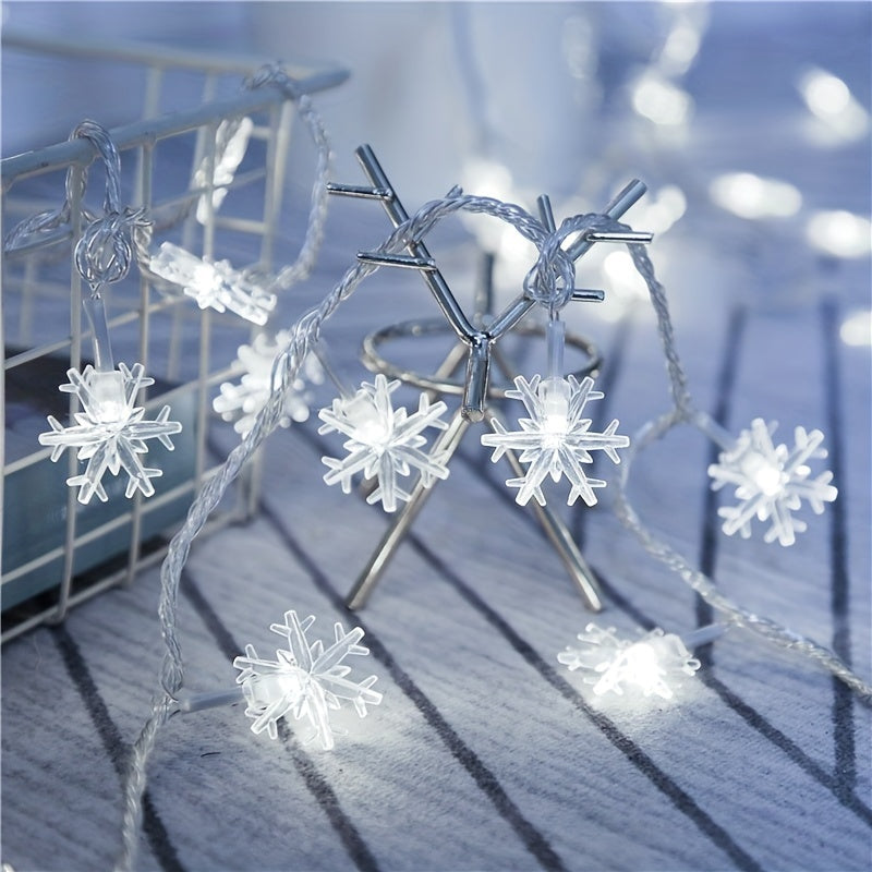 Snowflake LED String Lights for Christmas and Winter Party Decor, Warm White or Multicolor Options with 10, 20 or 40 LEDs, Batteries Not Included