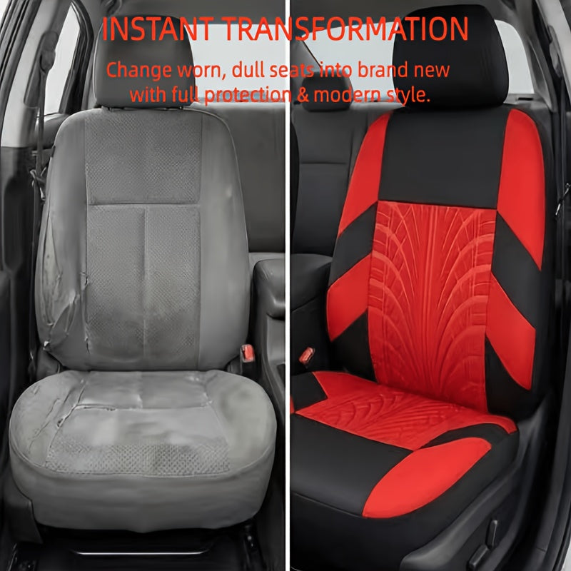 Tire-Track Car Seat Covers for Five Seats, Full-Enclosure Breathable Fabric Style with Two Front and Three Rear Seat Coverage in Multiple Color Options