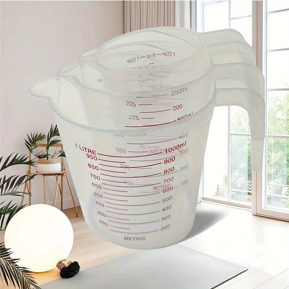 Nesting Measuring Cup Set, Three-Piece Kitchen Measuring Tools with Listed 250ml, 500ml and 1000ml Capacities for Metric Recipes and Home Baking Preparation