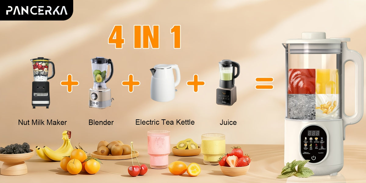 One-Touch Nut Milk Maker by PANCERKA, White A Automatic Countertop Blender for Compatible Almond, Oat, Soy and Coconut Beverage Recipes and Kitchen Preparation