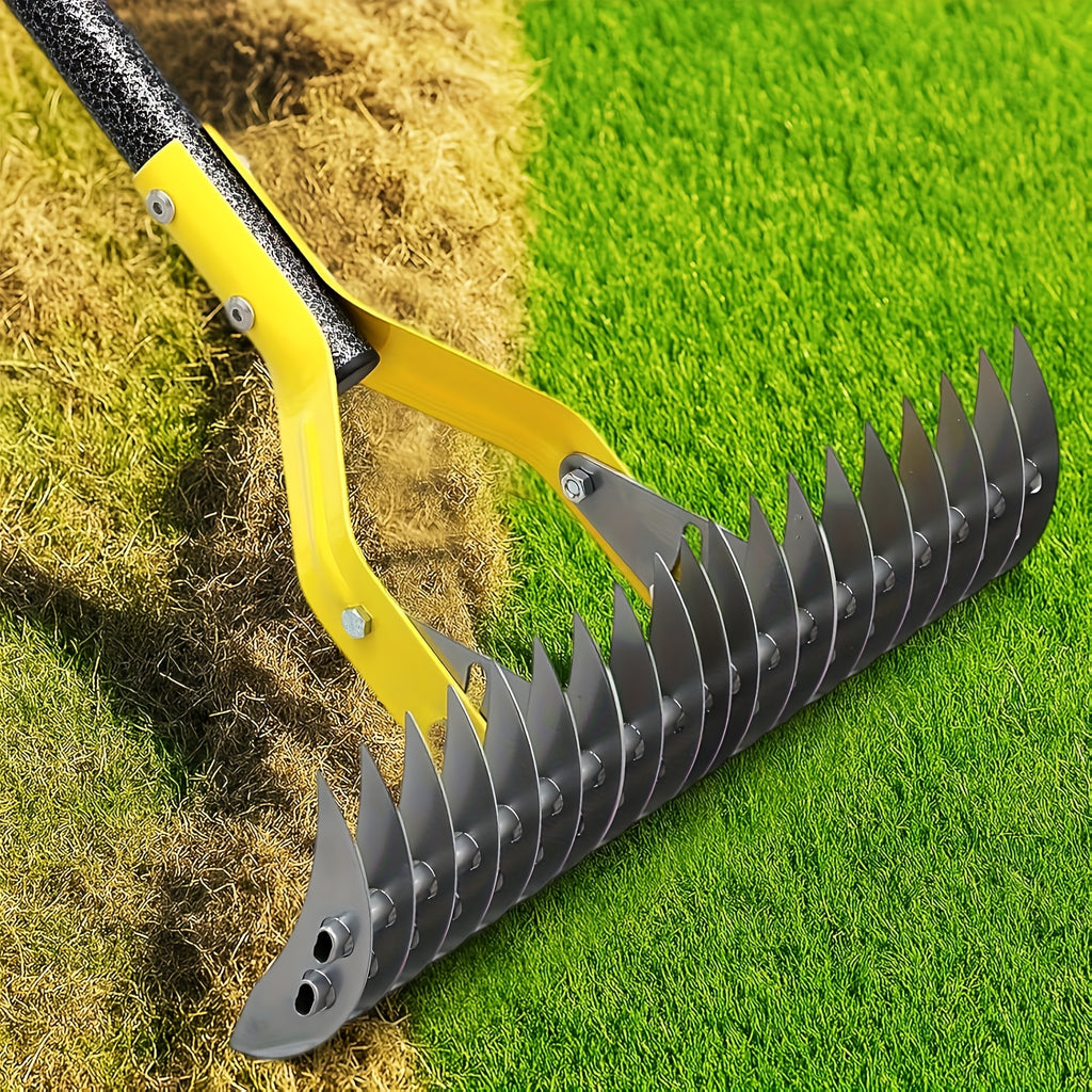 Thatch Rake with Listed 15-Inch Dethatching Blade, Manual Dual-Action Lawn Scarifier in 55inch or 72inch Models for Dead Grass Removal and Yard Care