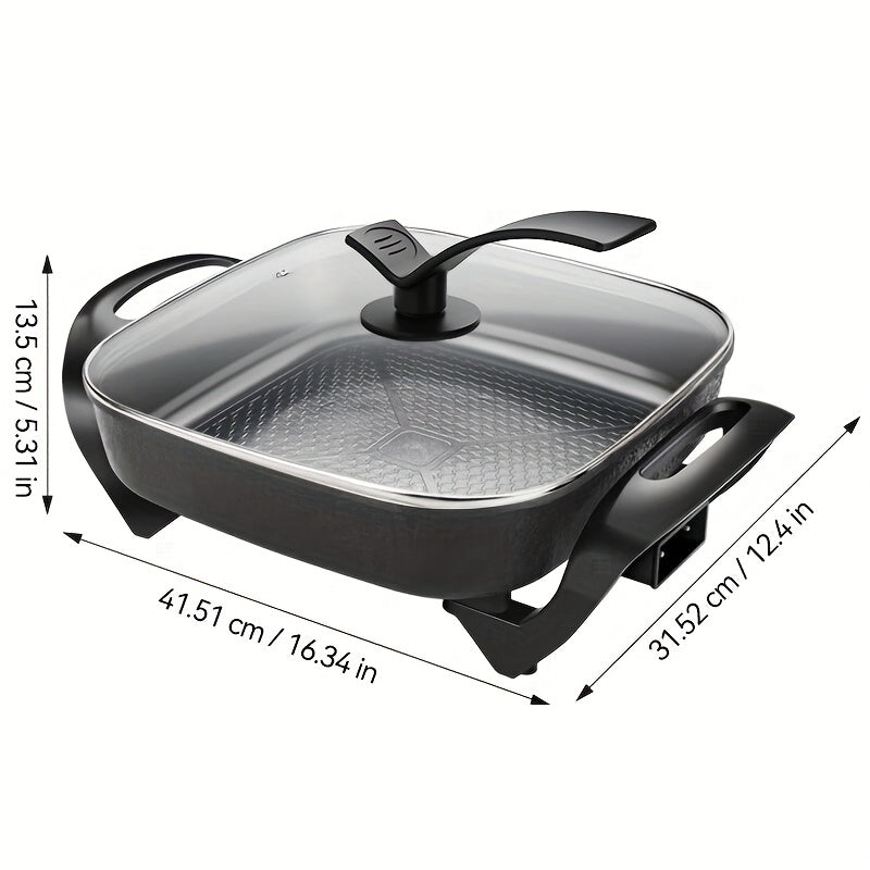 Electric Frying Pan with Lid in Black, Nonstick Cooking Pot with Listed Constant Temperature Control for Stir-Frying, Steak Preparation and Home Kitchen Meals