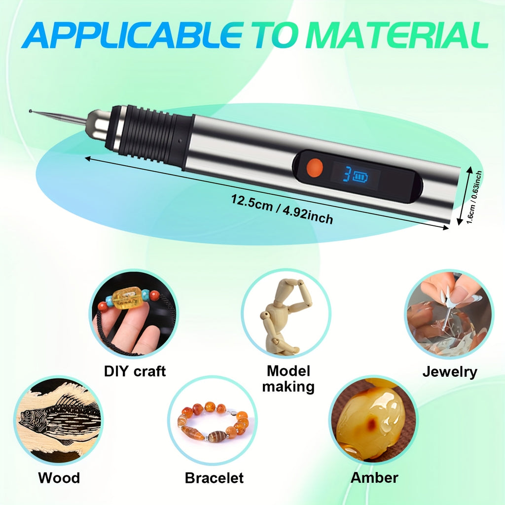 Rechargeable Engraving Pen Kit with Three Speed Settings, 30 Grinding Bits, 3 Drill Bits and 10 Plastic Stencils for Adult DIY Detail Work and Personalized Gifts