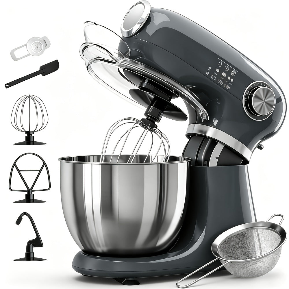 Electric Stand Mixer with Listed 350W Power, 12 Speeds and Pulse Button, Stainless Steel Bowl, Paddle, Dough Hook and Whisk in Grey, Black or Red for Home Baking