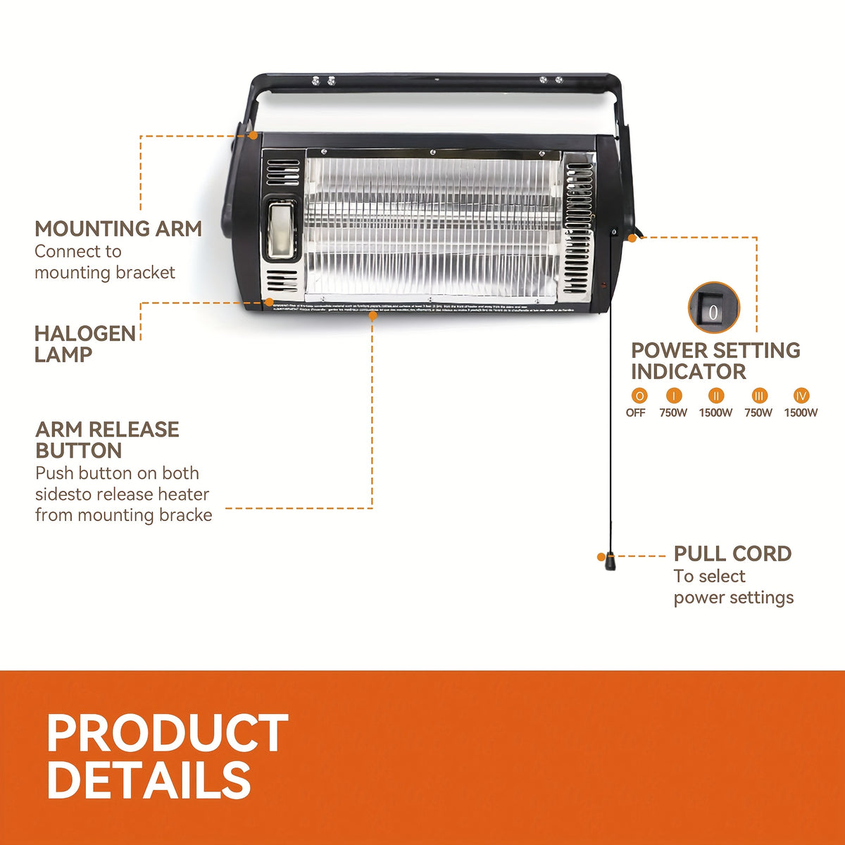 Ceiling-Mounted Quartz Garage Heater with Work Light, Listed 1500W Radiant Heating and 90-Degree Rotation, One- or Two-Pack Options for Approved Indoor Locations