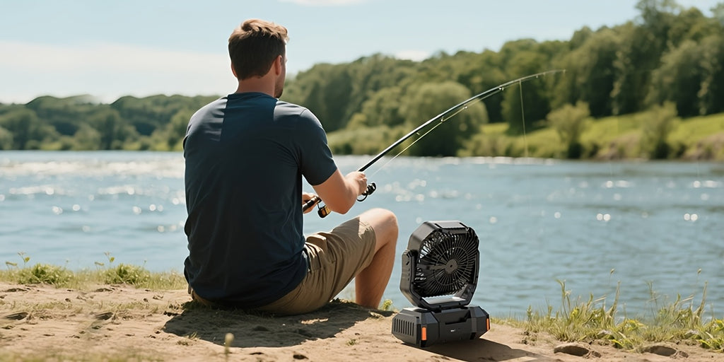 Portable Camping Fan with Listed 40000mAh Capacity, LED Light, Hanging Hook, Remote Control, Timer and Auto Oscillation in Green, Orange or Black