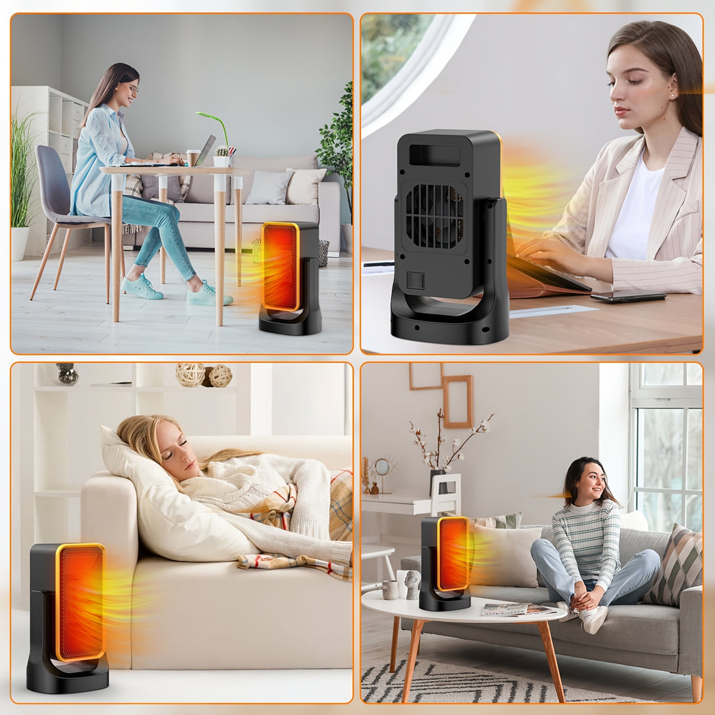 Compact Indoor Heater with Listed PTC Ceramic Heating, Thermostat and Three Fan Speeds, White or Black 500E and 1500 Option Labels for Supervised Room Warmth