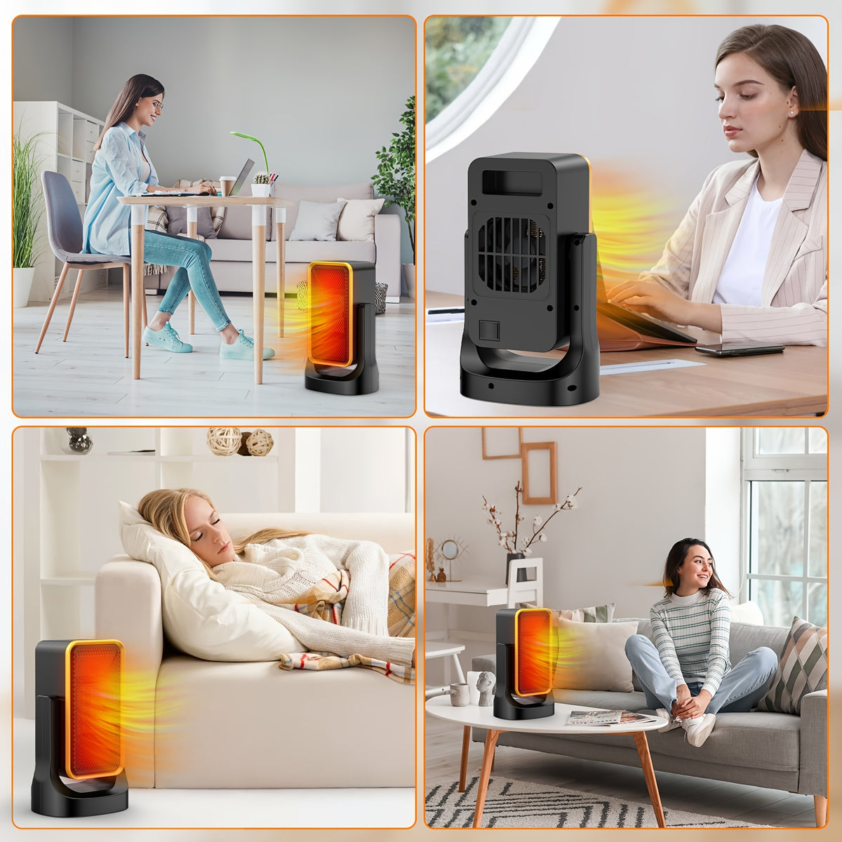 Compact Indoor Heater with Listed PTC Ceramic Heating, Thermostat and Three Fan Speeds, White or Black 500E and 1500 Option Labels for Supervised Room Warmth
