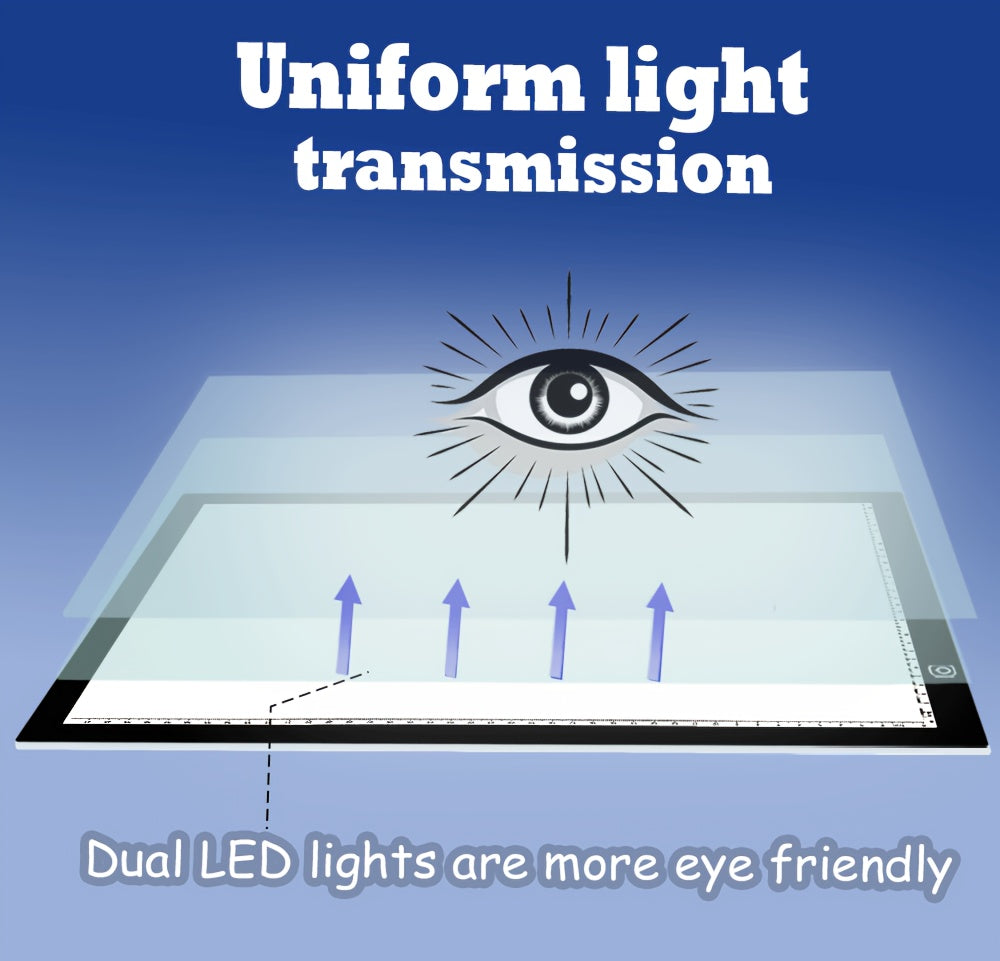 Dual Strip LED Drawing Light Board with Ten-Level Adjustable Brightness and Listed Acrylic Surface, Black Light Pad in Two Sizes for Tracing, Sketching and Diamond Painting