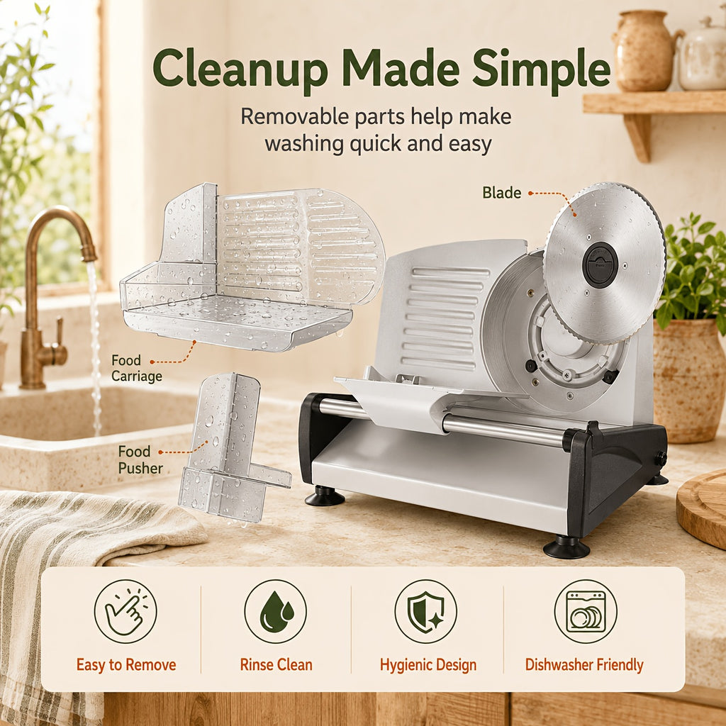 Electric Meat Slicer for Home, OSTBA 7.5-Inch Removable Stainless Steel Blade, Adjustable Thickness & Child Lock for Meat, Cheese and Bread