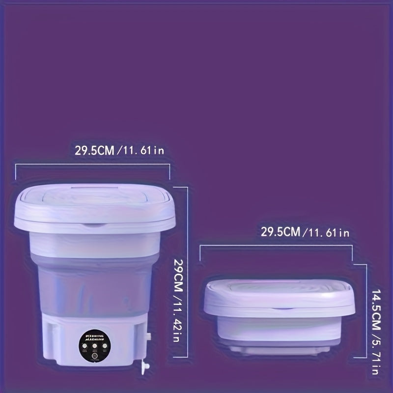Collapsible Mini Laundry Washer, Purple Foldable Washing Machine with Listed 2.11gal Volume, 3 Modes and Soft Spin Function for Suitable Small Garments