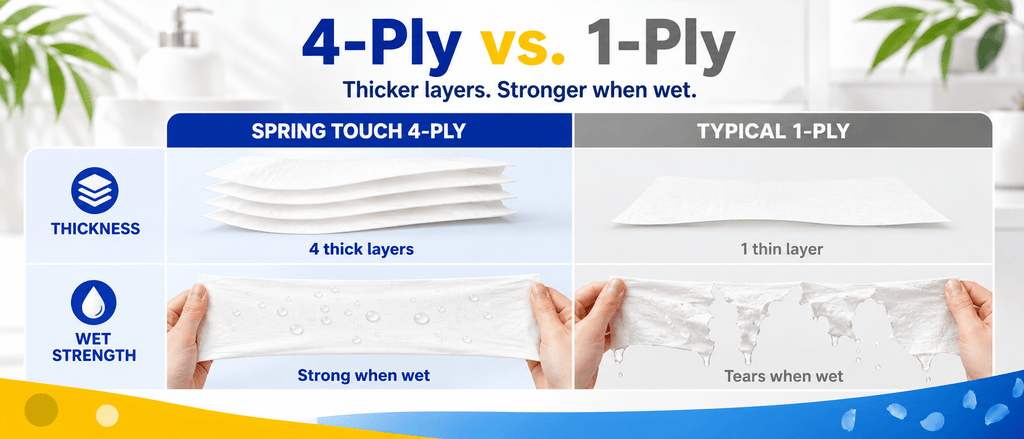 4-Ply Toilet Paper by Spring Touch, Individually Wrapped Unscented Bathroom Tissue Made with 100% Virgin Wood Pulp in 10, 20, 30 or 60 Roll Packs