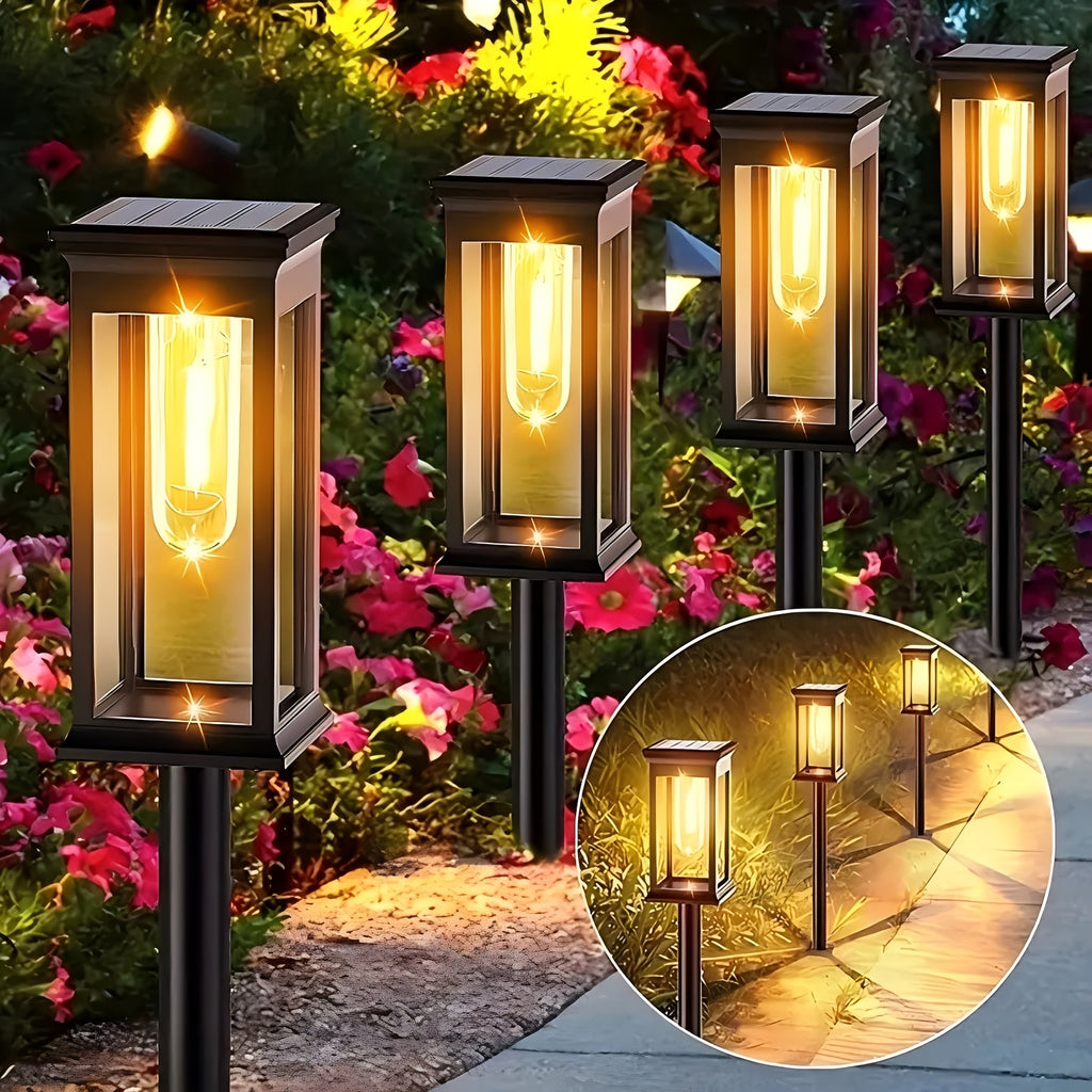 Solar Outdoor Path Lights Eight-Pack with Listed Automatic On-Off and IP44 Rating for Decorative Garden Borders, Lawn Areas, Terraces and Home Landscape Displays