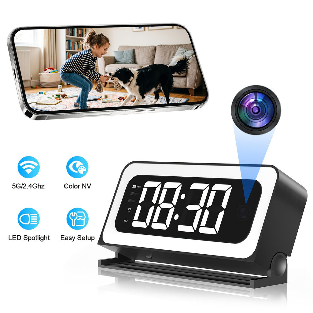 WiFi Clock Camera with 2K Video, Indoor Home Monitoring Camera with Motion Detection, Full Color Night Vision and Two-Way Talk in Ivory White