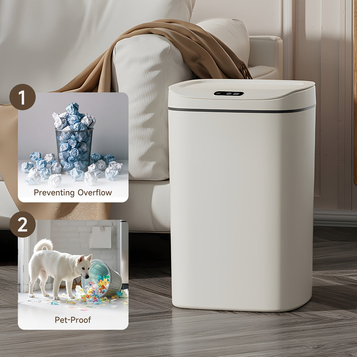 Touchless Plastic Trash Can with Motion Sensor Lid, 3.17 or 4.23-Gallon Capacity Options and Selected Bag Rings or Holders for Kitchen, Bathroom and Office