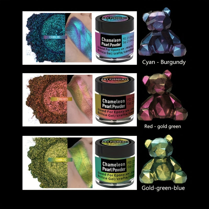 Six Color Chameleon Craft Powder Set with Listed 5g per Color, Decorative Pigment Selection for Compatible Resin Art, Mold Coloring and Adult Creative Projects