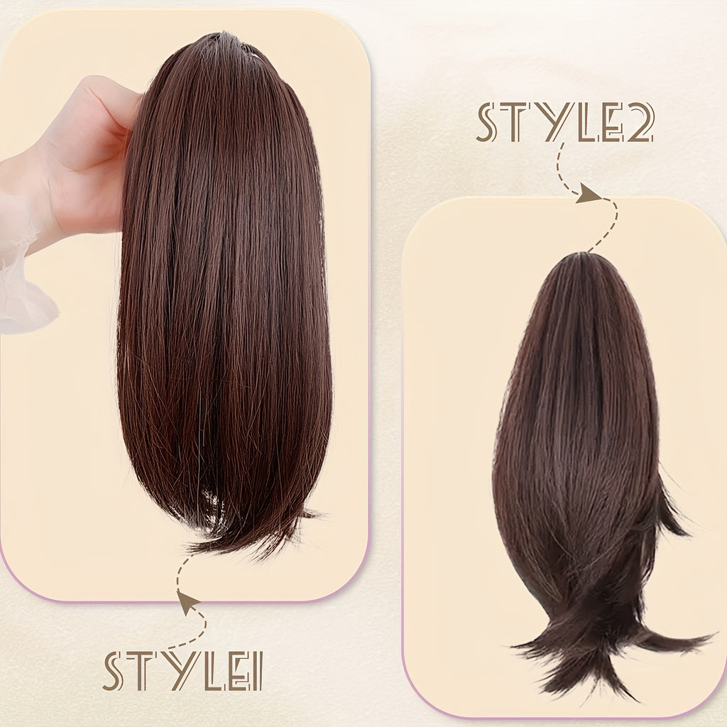 10-Inch Curly Claw Clip Ponytail Extension, Short Synthetic Hairpiece for Women in Natural Black, Black Brown, 2/33 or Light Brown for Everyday and Occasion Styling