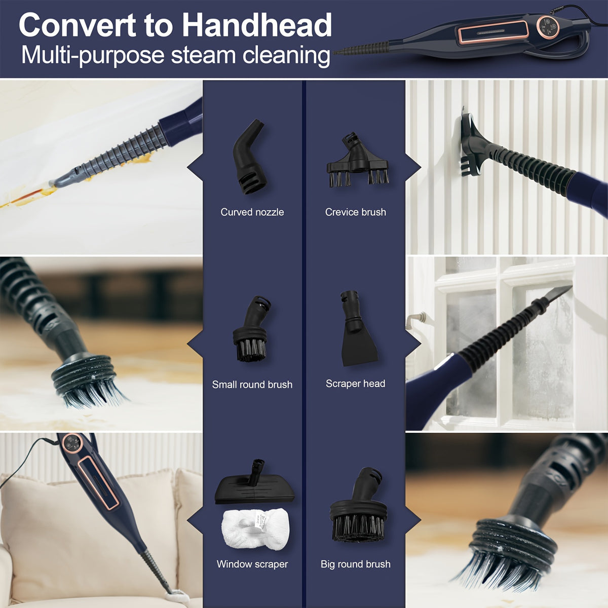 Rotating-Pad Steam Mop VM6 with Three Listed Steam Modes, LED Headlights and Removable Water Tank, Black Gray or Black Golden Floor Cleaning Options