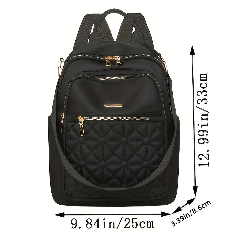 Nylon Everyday Backpack in Black, White or Khaki with Front Zipper Pocket and Adjustable Shoulder Straps, Unisex Softshell Bag for School, Work and Casual Travel