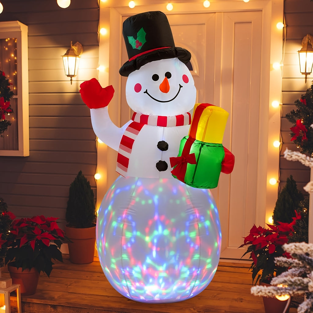 Gift-Holding Inflatable Snowman, Approximately 5ft Oxford Cloth Christmas Display with Internal LED Lights and Plug-Powered Built-In Blower for Holiday Decorating
