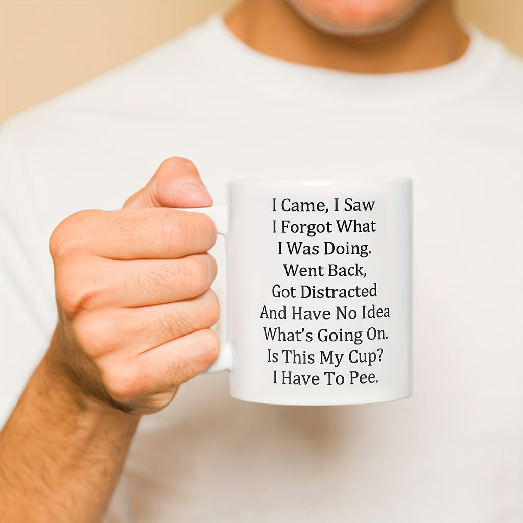 Funny Ceramic Coffee Mug with Double-Sided Letter Print, Single Round Coffee and Tea Cup for Home Coffee Corners, Office Desks and Birthday Gifts