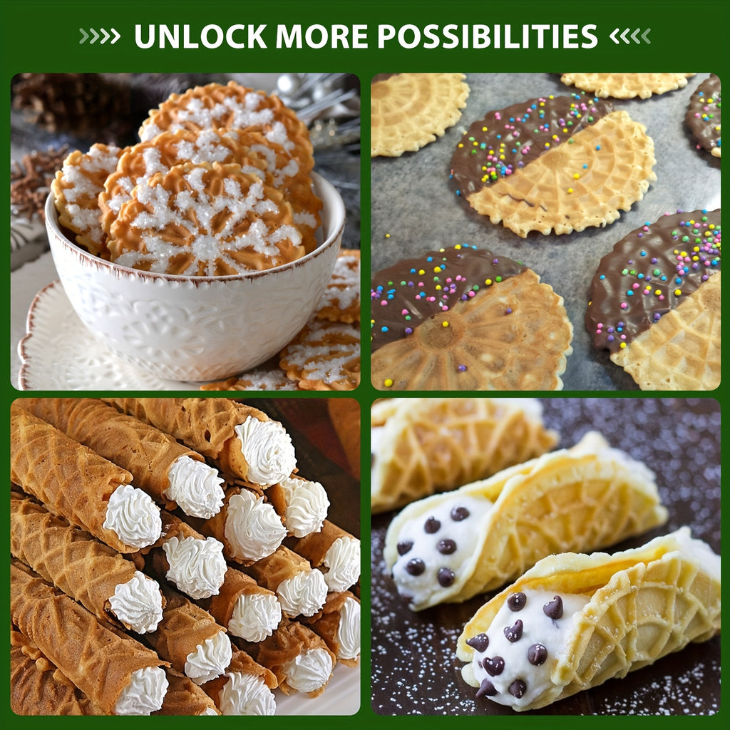 Pizzelle Maker Electric Cookie Baker with Listed Nonstick Surface and Two Capacity Label Options for Homemade Breakfast Treats, Snacks and Dessert Preparation