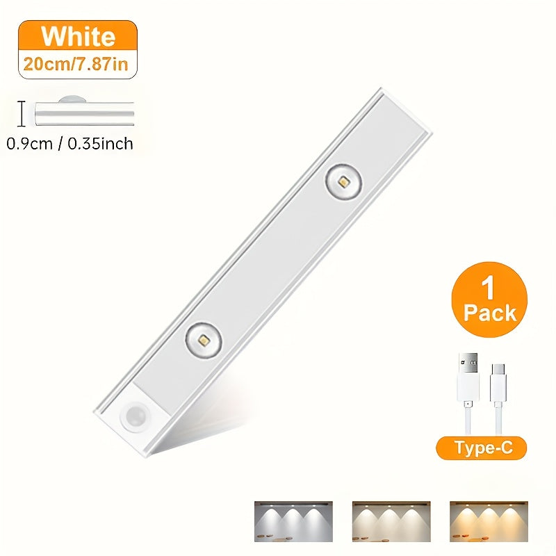 Motion Sensor Under Cabinet Lights with 3 Color Temperatures, USB-C Rechargeable Magnetic LED Bars in 20, 30 or 40cm and 1, 2 or 4-Pack Options