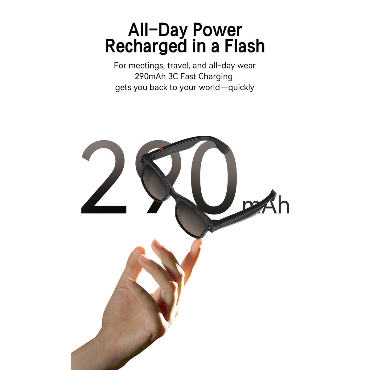8MP Camera Smart Glasses with Three Pairs of Lenses, Black Touch-Control Eyewear with HD Video, Translation, Bluetooth Calls and Music