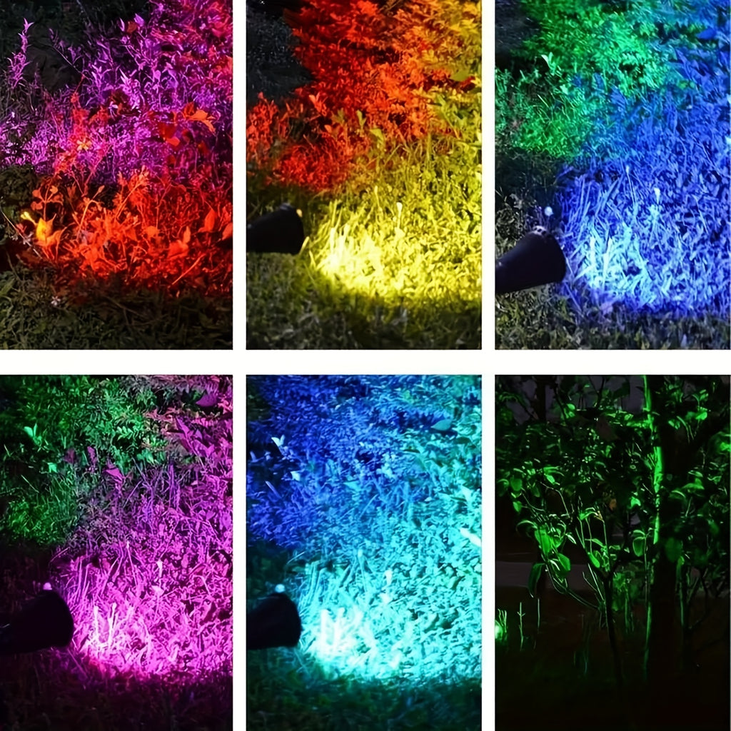 Solar Landscape Spotlight Pair in White or Warm Light, Adjustable Garden Accent Lamps with Listed 7 LEDs and IP44 Rating for Ground or Wall Installation
