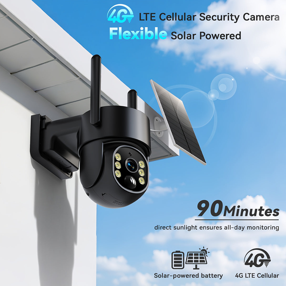 WESECUU 4G LTE Solar Security Camera with Listed 4MP Imaging, 8000mAh Battery, PTZ Live View and Two-Way Talk, Premium Black or Ivory White Outdoor Options