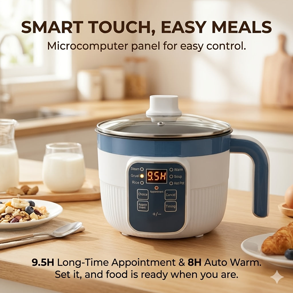 Multifunctional Electric Cooking Pot, Smart Mini Steamer and Frying Pan with 6 Cooking Modes, Double-Layer Non-Stick Interior and Overheat Protection, All-in-One Cooker for 1-2 People