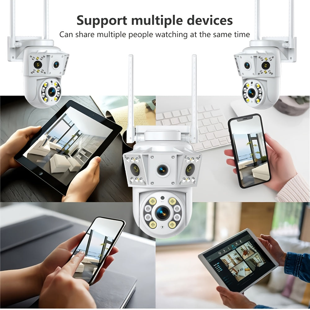 Dual-Band WiFi Surveillance Camera with Listed 6MP Dual Lenses, Human Tracking, Color Night Vision and Two-Way Audio in White for App-Based Home Monitoring
