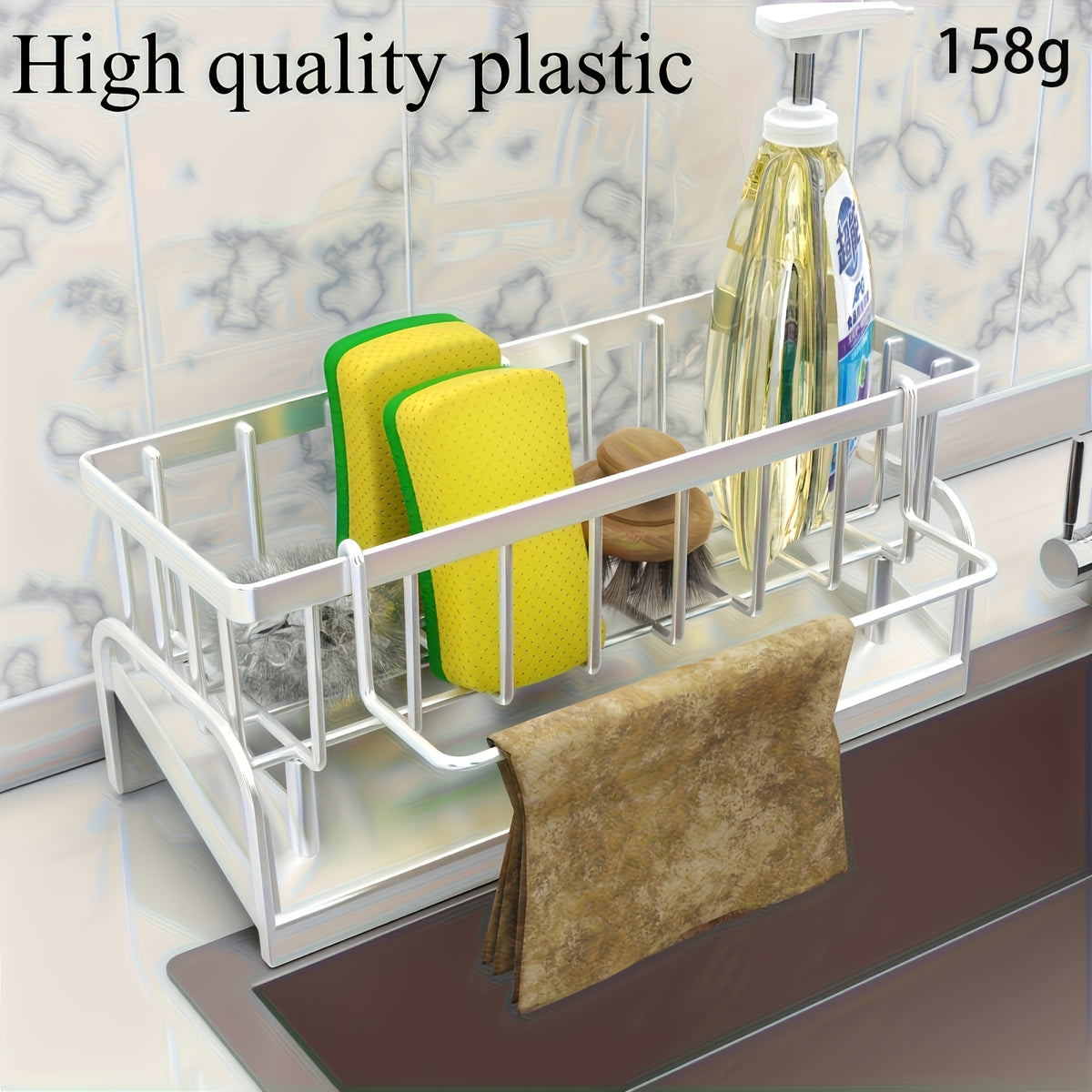 Faucet-Mounted Sponge Holder and Dish Cloth Organizer, PP Plastic Sink Storage Set in Gray or White for Compatible Kitchen and Bathroom Faucet Setups