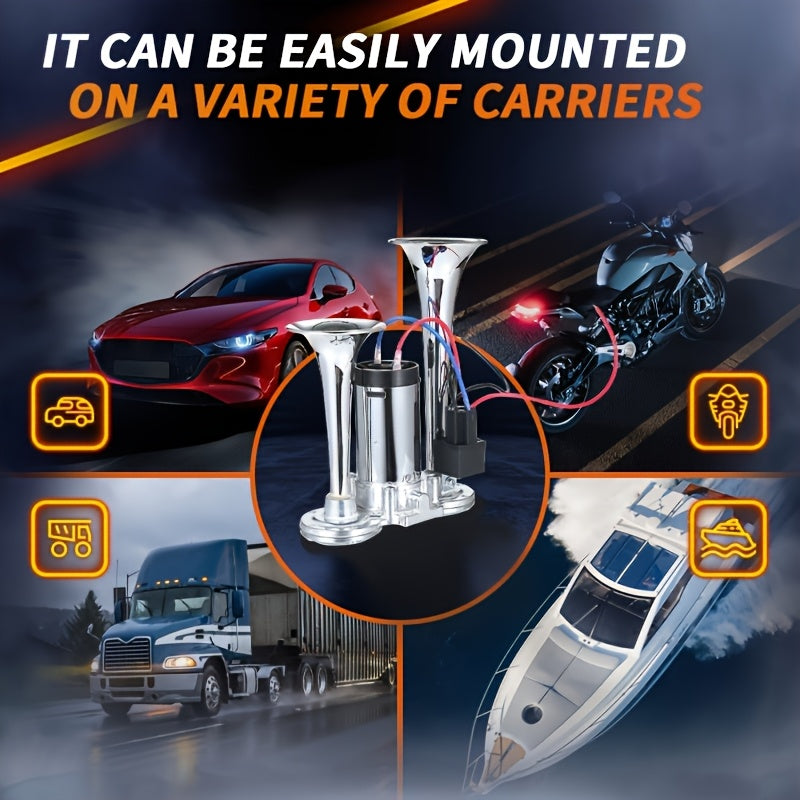 Double Tube Air Horn with Compressor and Mounting Bracket References, Listed Aluminum Alloy Vehicle Accessory in 24V Dual-Color or Silvery Options