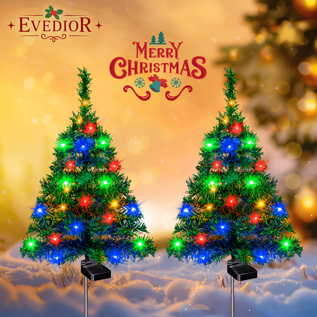 Small Solar Christmas Tree Lights, 2pcs Pre-Lit Tree Decoration Option for Coordinated Holiday Displays Along Outdoor Garden Paths and Courtyard Spaces