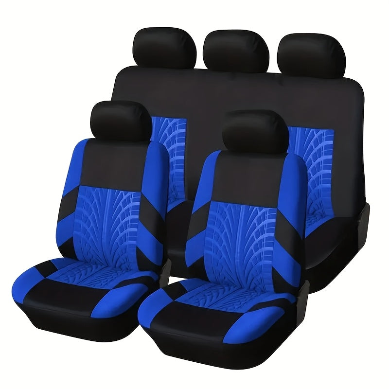 Tire-Track Car Seat Covers for Five Seats, Full-Enclosure Breathable Fabric Style with Two Front and Three Rear Seat Coverage in Multiple Color Options