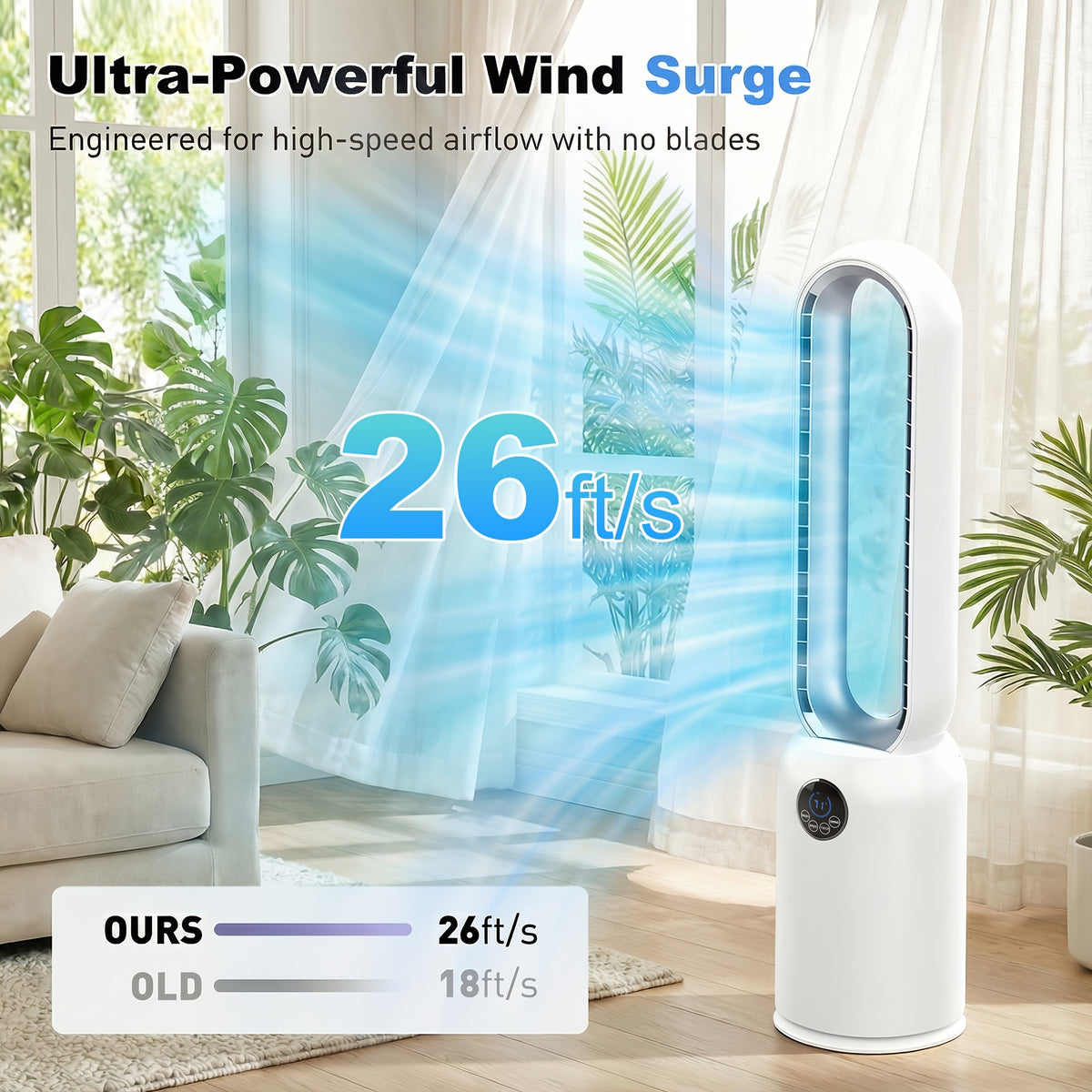 36-Inch Bladeless Tower Fan with Remote, 24 Speeds, 90-Degree Oscillation and 12-Hour Timer, Touch LED Display for Bedroom, Living Room and Office Airflow