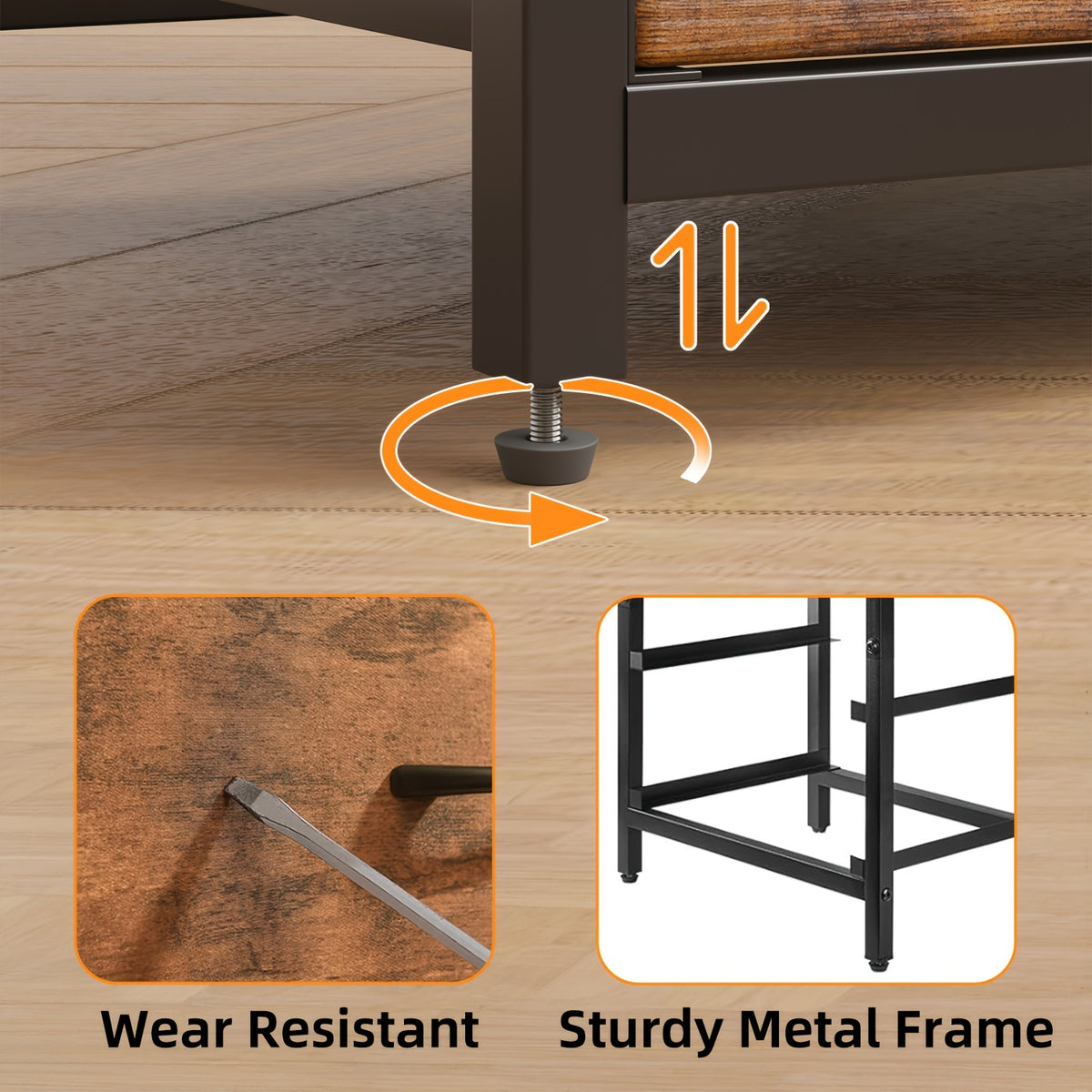 Three-Drawer Fabric Nightstand by WHONLINE with Metal Frame, Open Wood Shelves and Adjustable Feet, Single or Two-Piece Options for Bedroom and Dorm Storage