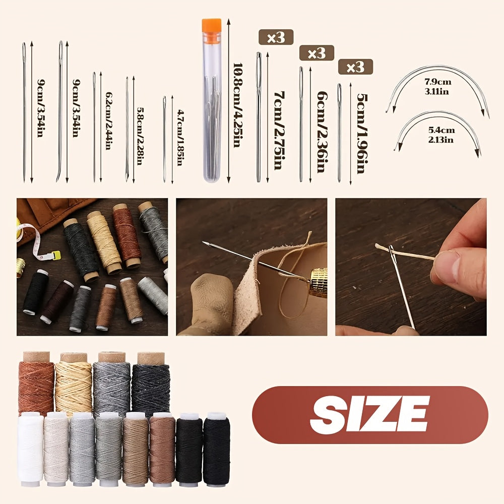 Leather Tooling Kit by AUXTUR with Cutting Mat References, Engraving, Punching, Hand Sewing, Stamping and Sanding Tools for DIY Leather Craft Projects