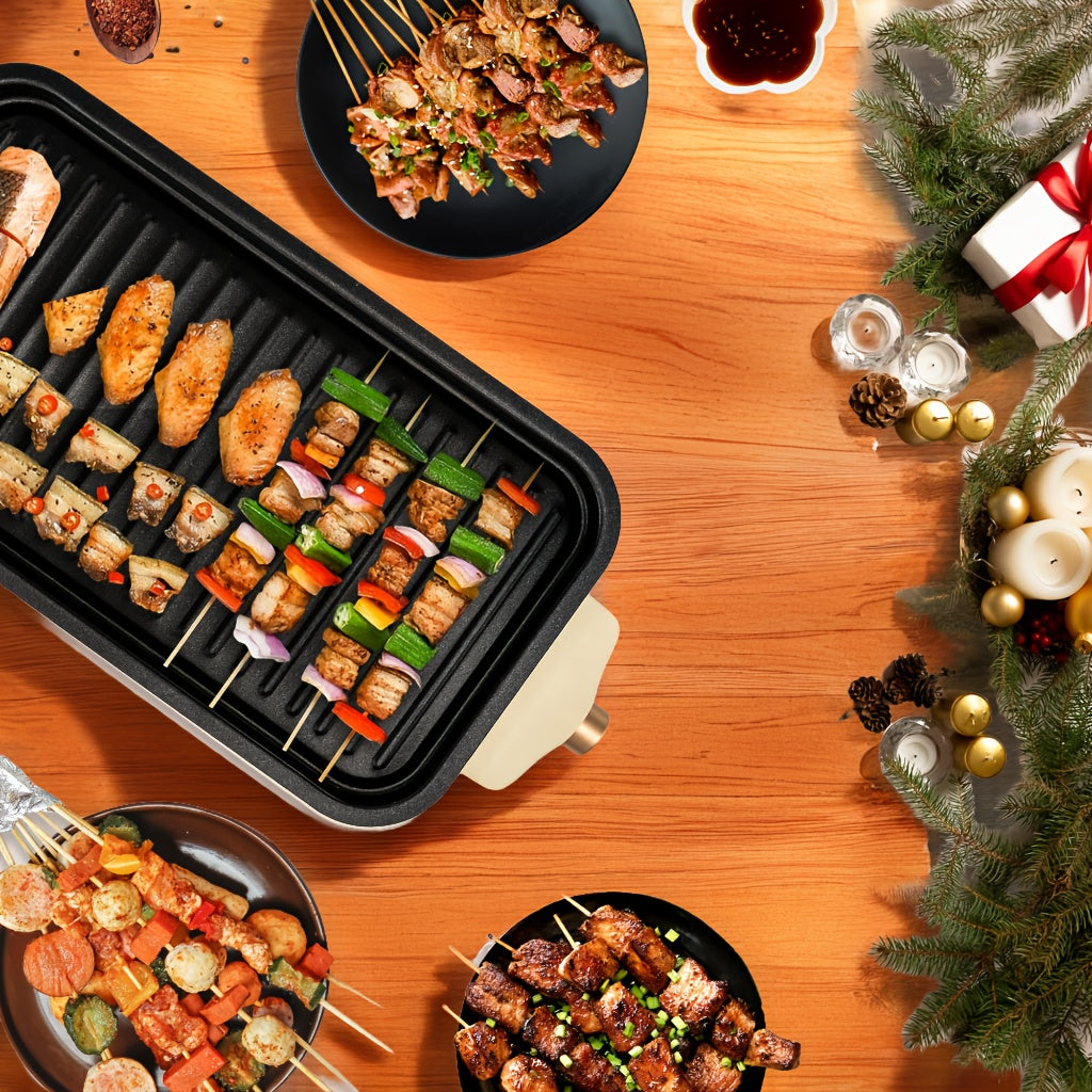 Indoor Raclette Electric Grill, 1500W with 16 x 9 Inch Removable Nonstick Plate and 3 Cheese Pans, Adjustable Temperature for Home Tabletop Cooking
