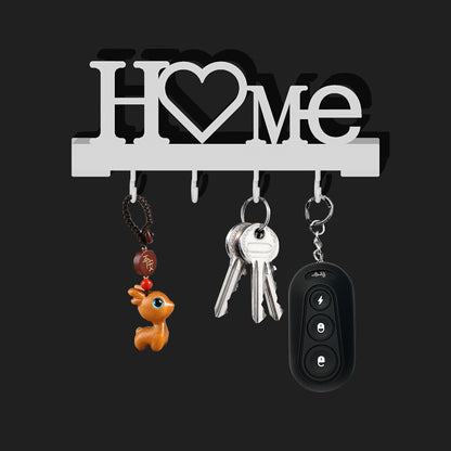 Home Love Key Hook Organizer for Wall-Mounted Entryway Storage, Single Decorative No-Drill Key Rack in Black, White, Grey or Blue for Hallways and Living Rooms