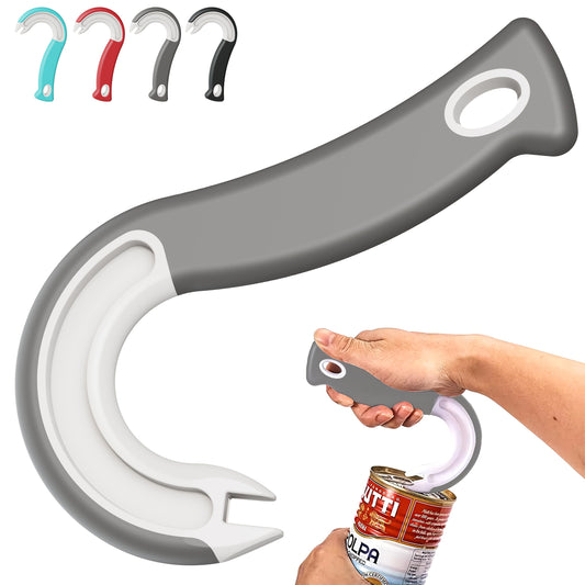 Easy-Grip Hook Can Opener with Plastic Construction, Manual Kitchen Opening Accessory in Black, Grey, Cyan or Red for Home and Party Preparation