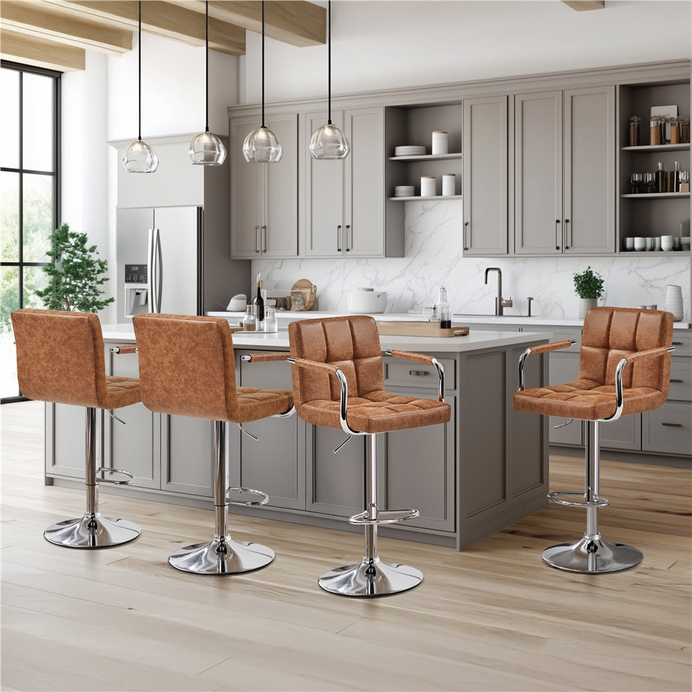 PU Leather Bar Stools Set of 2 by Costoffs, Adjustable Height and 360-Degree Swivel Seats with Backrests, Footrests and Steel Bases for Kitchen Islands