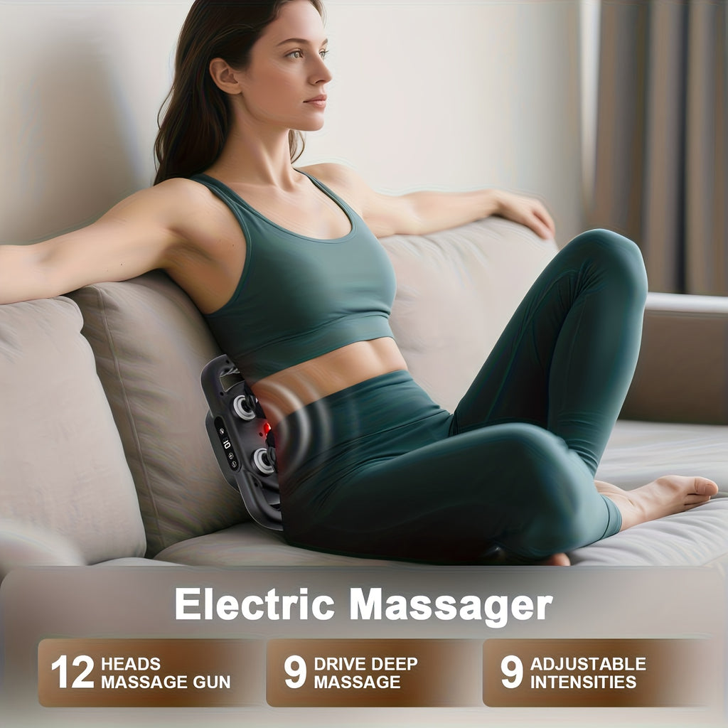Nine-Mode Multi-Head Massage Gun with Nine Intensity Levels, USB-C Charging and Listed 10-Minute Timer, Grey, Gray 22-Head or 42-Head Model Options