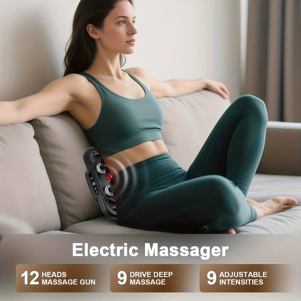 Nine-Mode Multi-Head Massage Gun with Nine Intensity Levels, USB-C Charging and Listed 10-Minute Timer, Grey, Gray 22-Head or 42-Head Model Options