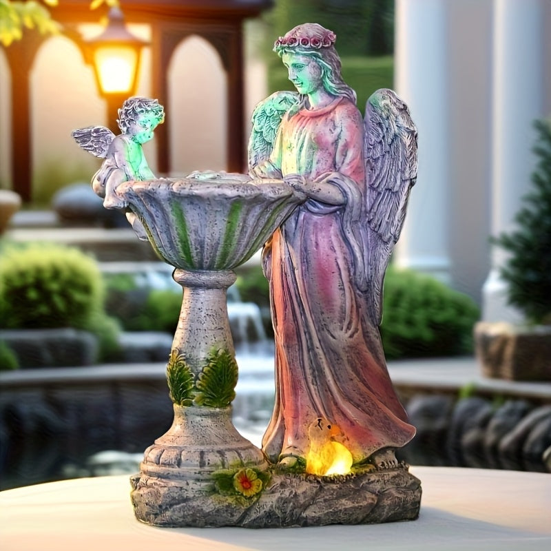 Solar Angel Figurine, Rustic Garden Statue with LED Illumination and Solar Panel for Lawn, Patio and Courtyard Displays or Thoughtful Housewarming Gifts