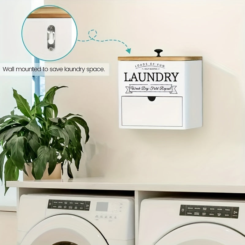 Wooden Dryer Sheet Holder by MONDRAME with Drawer and Lid, Farmhouse Laundry Room Organizer for Wall Mount or Countertop Placement in Black or White Options