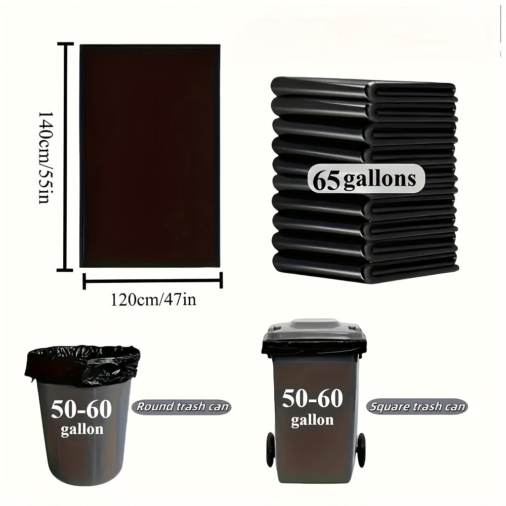 65 Gallon Black Trash Bags in 25, 50 or 100-Count Packs, Large Disposable Garbage Can Liners for Household Cleanup, Garden Waste and Business Use