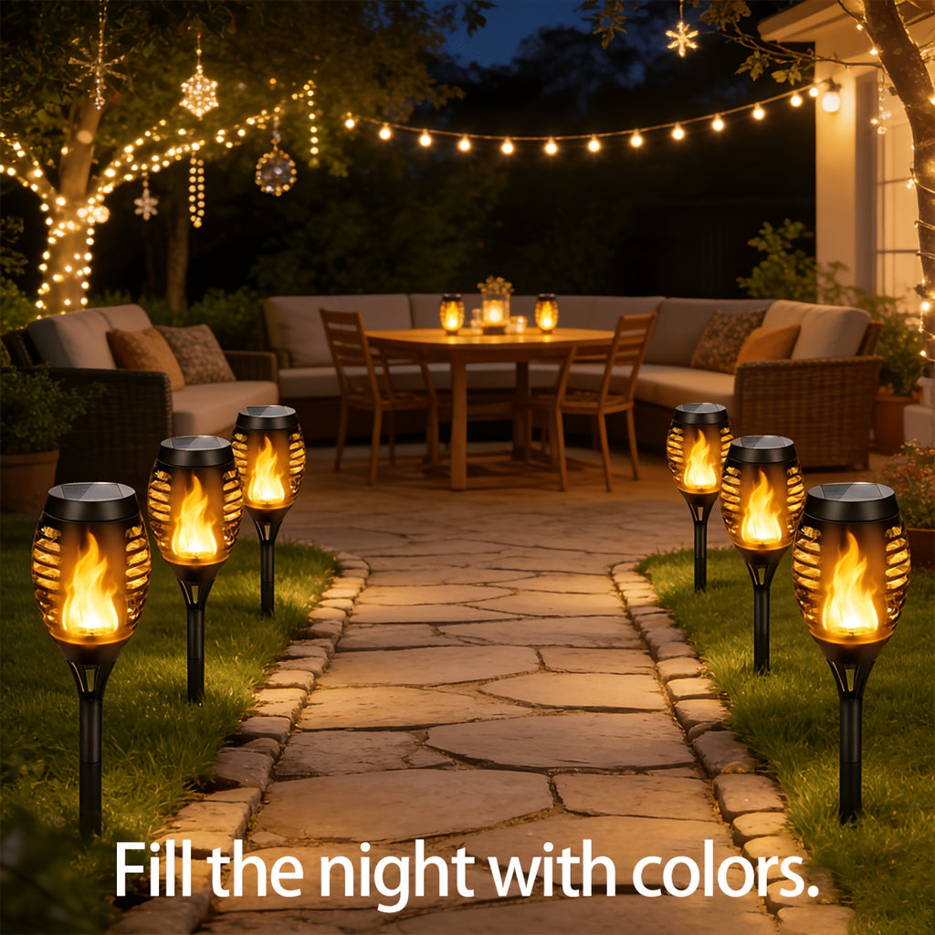 Solar Torch Lights with Flickering Flame Effect, 8 or 12 Pack Ground-Mounted Decorative Garden Lamps with Color Options for Outdoor Parties and Halloween Displays