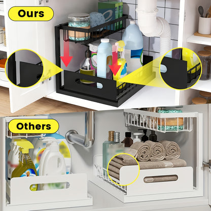 Under Sink Organizer in Black with 2-Tier Slide-Out Storage, Pull-Out Cabinet Shelf for Kitchen and Bathroom Essentials, Single or Two-Pack Options